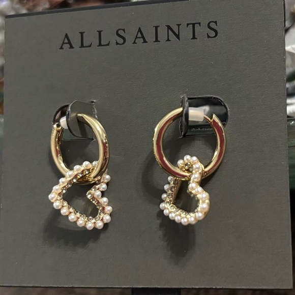 All Saints Goldtone Dangle Heart Huggie Earrings - Picture 7 of 7